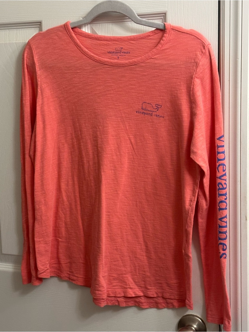Vinyard Vines Size Small Coral Pink Long Sleeve Logo Whale Shirt Top